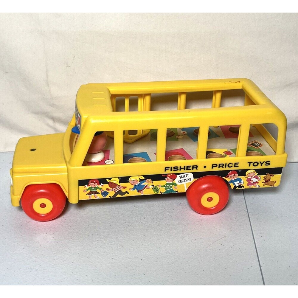 Vintage 1965 Fisher Price Little People 192 School Bus Wood & Plastic Toy